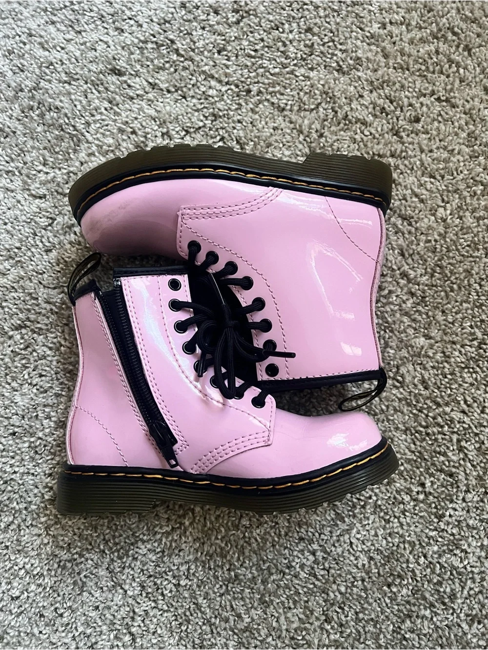 Dr. Martens Pink Patent Kids Lace-Up Boots